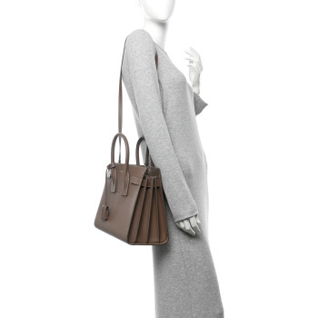 SAINT LAURENT Grained Calfskin Topstitch Small Classic Sac De Jour Taupe