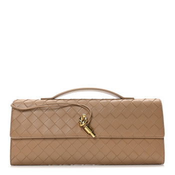 BOTTEGA VENETA Nappa Intrecciato Long Andiamo Top Handle Clutch  Pale Brown