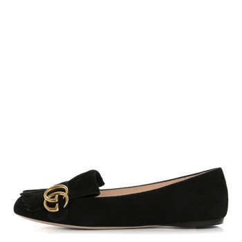 GUCCI Kid Scamosciato GG Marmont Fringe Flats 38.5 Black