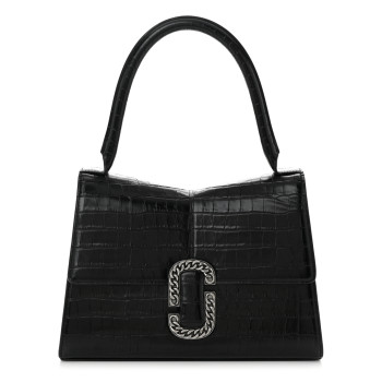 MARC JACOBS Calfskin Crocodile Embossed The St Marc Large Top Handle Bag Black