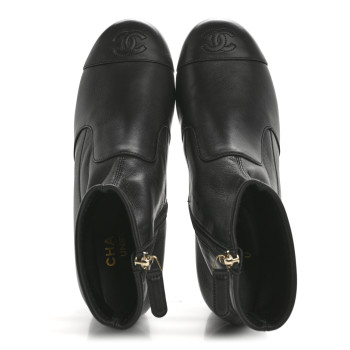 CHANEL Stretch Lambskin Cap Toe CC Short Boots 38 Black
