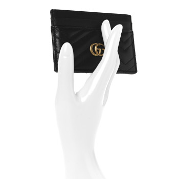 GUCCI Calfskin Matelasse GG Marmont Card Holder Black