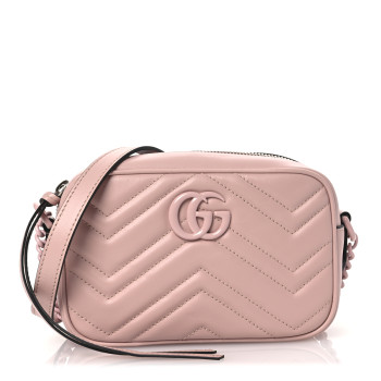 GUCCI Calfskin Matelasse Monochrome Mini GG Marmont Chain Shoulder Bag Perfect Pink