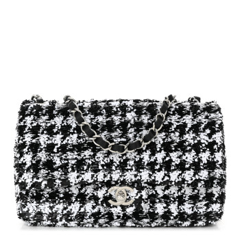 CHANEL Sequin Houndstooth Medium Flap Black White