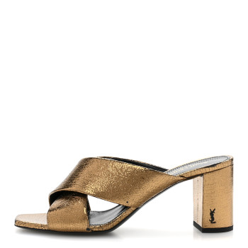 SAINT LAURENT Metallic Supercrack Calfskin LouLou 95 Mule Sandals 39 Chestnut