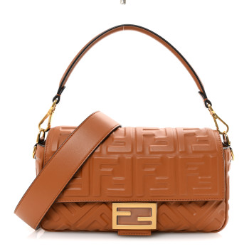 FENDI Nappa FF 1974 Embossed Baguette Brandy