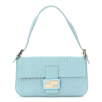 FENDI Nappa Logo Embossed Baguette Blue
