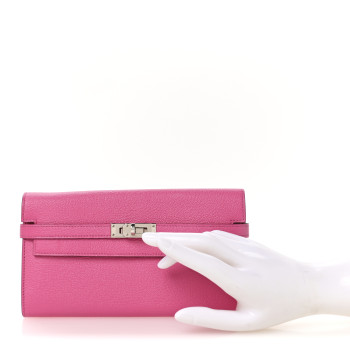 HERMES Chevre Mysore Kelly Longue Wallet Rose Tyrien