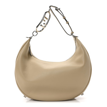 FENDI Vitello Grace Matte Metal Handle Medium Fendigraphy Hobo Bag Beige Amido