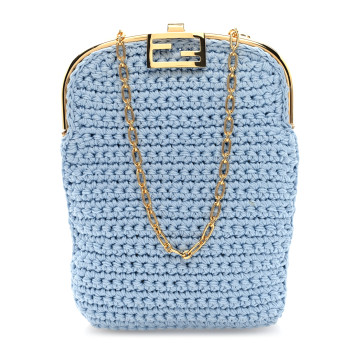 FENDI Fabric Crochet Baguette Phone Bag Azzurro Sky