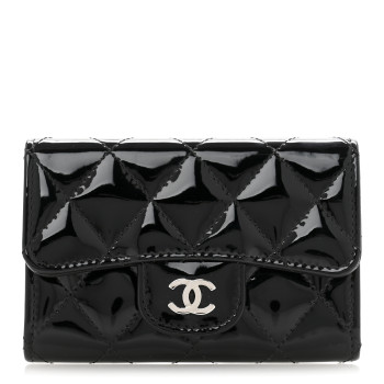 CHANEL Patent Quilted Flap Card Holder Black