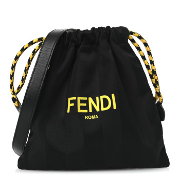 FENDI Recycled Nylon Vitello Grace Light Pequin Small Saint Fendi Roma Drawstring Pouch Black Sunflower