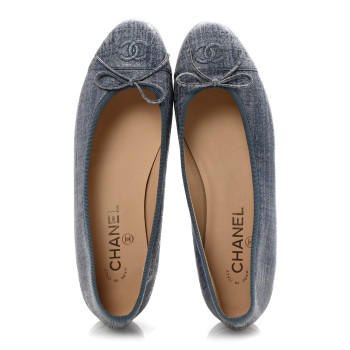 CHANEL Iridescent Calfskin Cap Toe CC Ballerina Flats 40 Blue