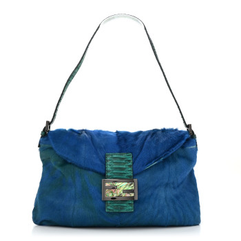 FENDI Calf Hair Snakeskin Tie Dye Baguette Blue Green