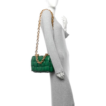 BOTTEGA VENETA Lambskin Maxi Intreccio Padded Chain Cassette Crossbody Bag Racing Green
