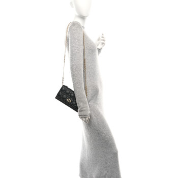 CHRISTIAN DIOR Supple Calfskin Caro Pouch with Chain Black