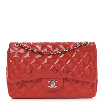 CHANEL Patent Calfskin Quilted Medium Double Flap Red