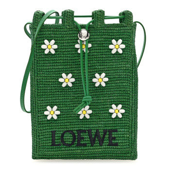 LOEWE Raffia Beaded Drawstring Pocket Crossbody Tropical Green White