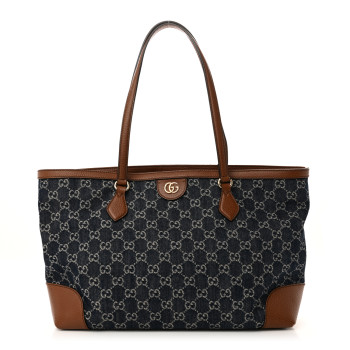 GUCCI New Denim GG Monogram Medium Ophidia Shopping Tote Blue Tea Cuir