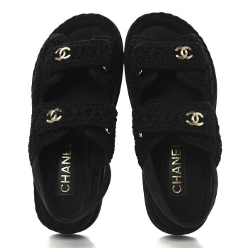 CHANEL Crochet Velcro Dad Sandals 36 Black