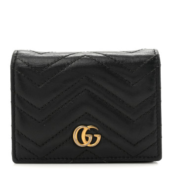 GUCCI Calfskin Matelasse GG Marmont Card Case Wallet Black