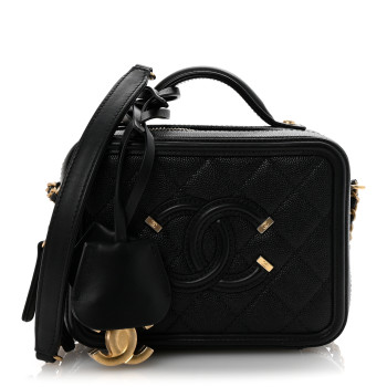 CHANEL Caviar Quilted Small CC Filigree Vanity Case Black