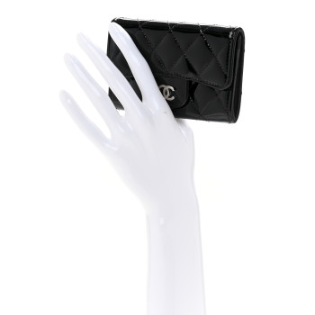 CHANEL Patent Quilted Flap Card Holder Black
