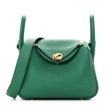 HERMES Taurillon Clemence Mini Lindy 20 Vert Vertigo