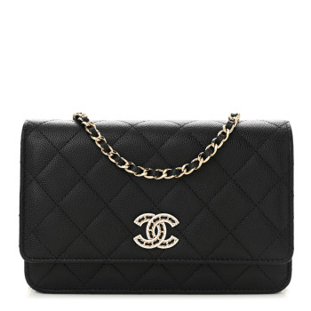 CHANEL Caviar Quilted Crystal CC Wallet On Chain WOC Black