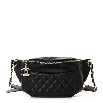 CHANEL Lambskin Quilted Waist Bag Fanny Pack Black