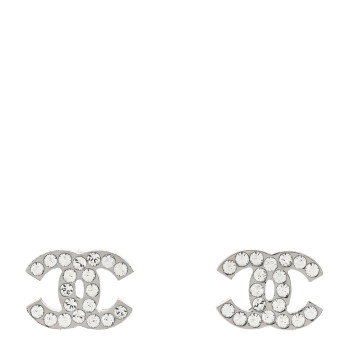 CHANEL Crystal Mini Timeless CC Earrings Silver