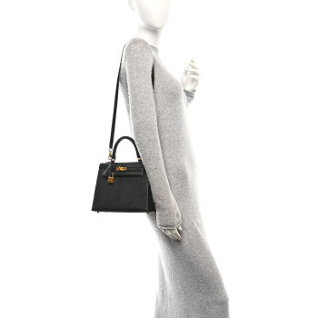 HERMES Chevre Mysore Horseshoe Kelly Sellier 25 Black Rose Pourpre