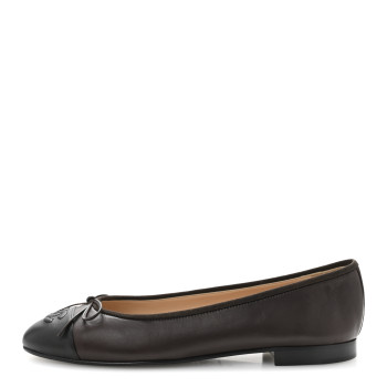 CHANEL Lambskin Cap Toe CC Ballerina Flats 40 Brown Black