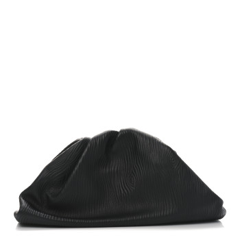 BOTTEGA VENETA Bark Calfskin Embossed The Pouch Oversized Clutch Black