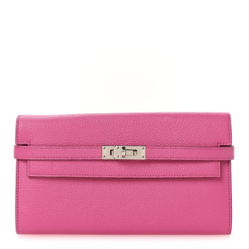 HERMES Chevre Mysore Kelly Longue Wallet Rose Tyrien