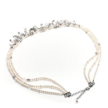 CHANEL Pearl Crystal CC Wing Star Belt 100 40 Ruthenium Pearly White