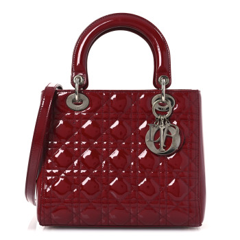 CHRISTIAN DIOR Patent Cannage Medium Lady Dior Red
