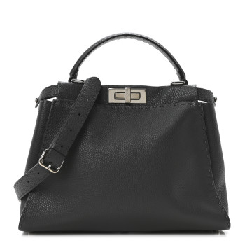 FENDI Cuoio Romano Selleria Bi-Color Medium Peekaboo Iconic Satchel Asfalto Latte