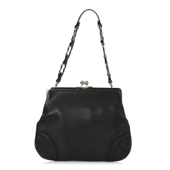 BURBERRY Goatskin Kiss Lock Frame Shoulder Bag Black