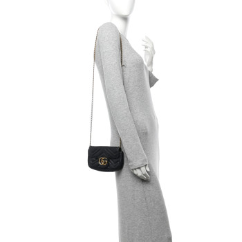 GUCCI Calfskin Matelasse Super Mini GG Marmont Shoulder Bag Black