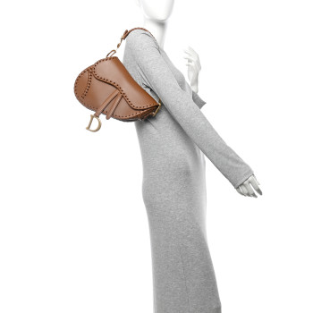 CHRISTIAN DIOR Calfskin Whipstitch Saddle Bag Brown