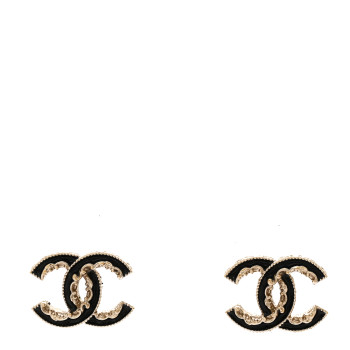 CHANEL Enamel CC Baroque Earrings Black Gold