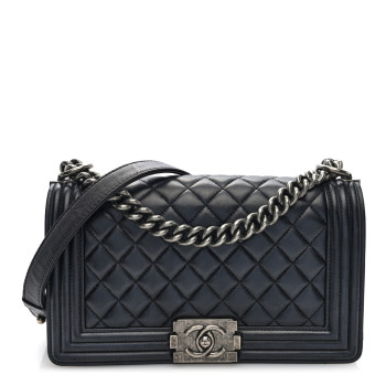 CHANEL Lambskin Quilted Medium Boy Flap Black