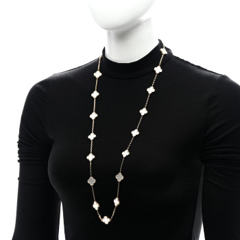 VAN CLEEF & ARPELS 18K Yellow Gold Mother of Pearl 20 Motifs Vintage Alhambra Necklace