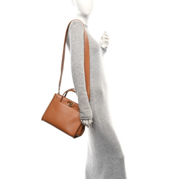 VALENTINO GARAVANI Calfskin Vlogo Locker Small Top Handle Saddle Brown