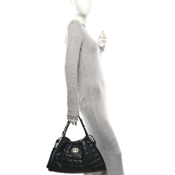 GUCCI Calfskin Quilted Medium Deco Tote Bag Black