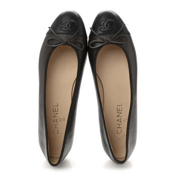 CHANEL Lambskin Cap Toe CC Ballerina Flats 40 Brown Black