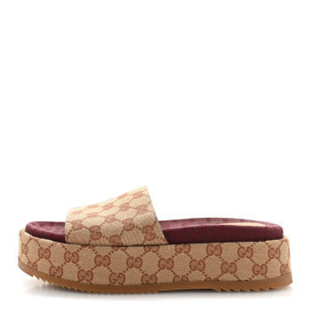 GUCCI Canvas GG Monogram Angelina Platform Slide Sandals 39 Beige Ruggine