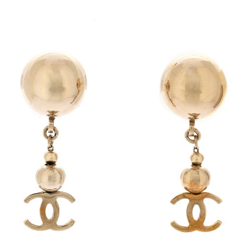 CHANEL Metal CC Drop Earrings Gold