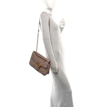 GUCCI Calfskin Matelasse Medium GG Marmont Shoulder Bag Porcelain Rose